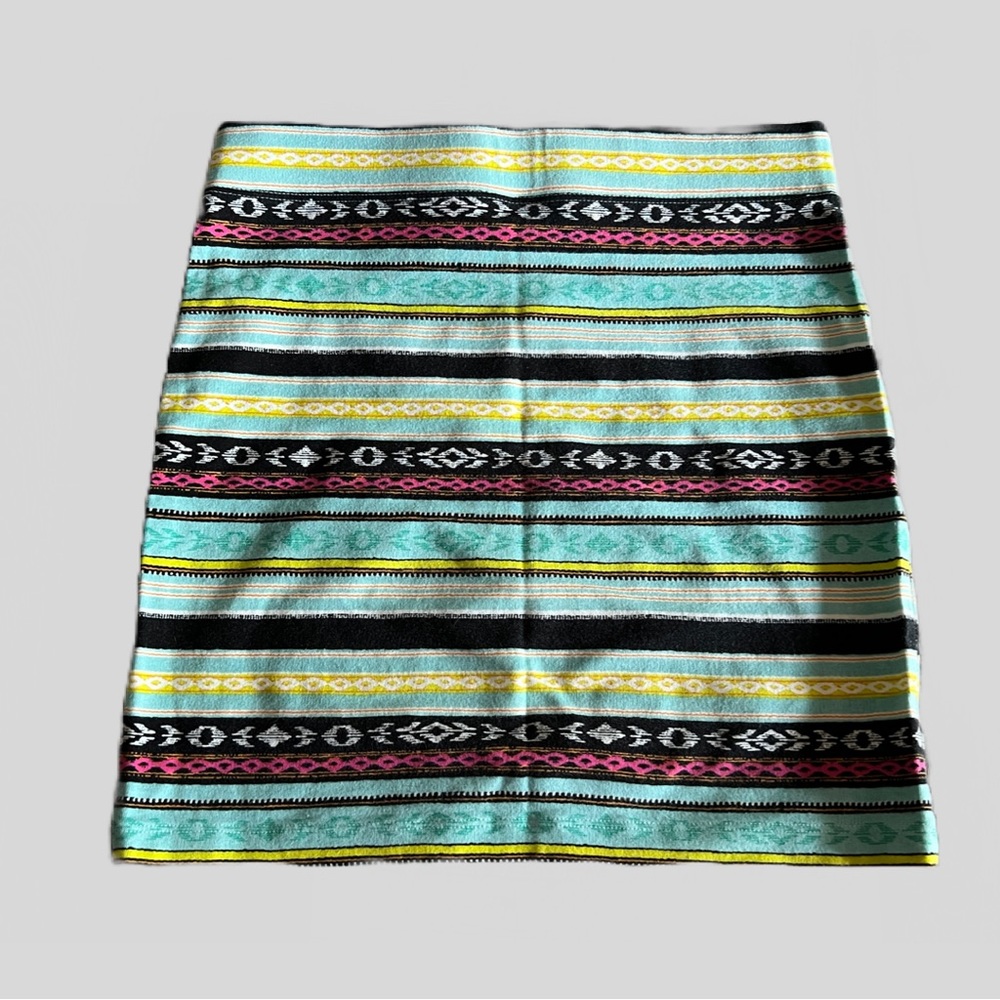 Tribal Mini Pencil Skirt | Cotton | Size Small | Bright Colors
